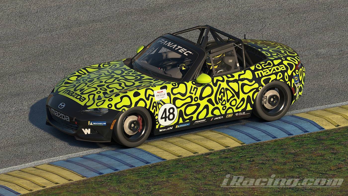Yellow and black JRAD Racing Mazda MX-5 Cup car, #48